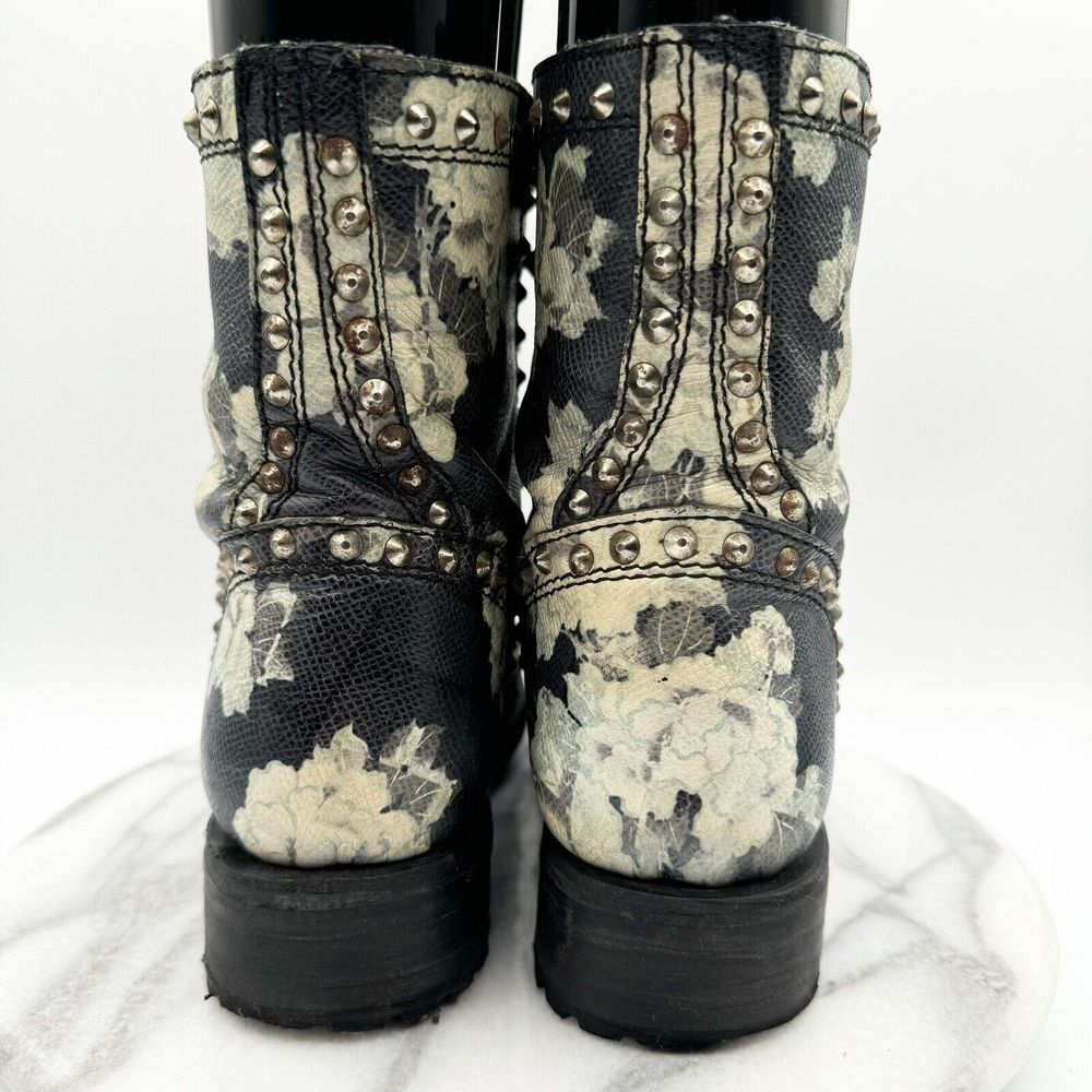 ASH Women's Black Leather Floral Studded Round Toe Biker Combat Boots Size 36 - Picture 4 of 9